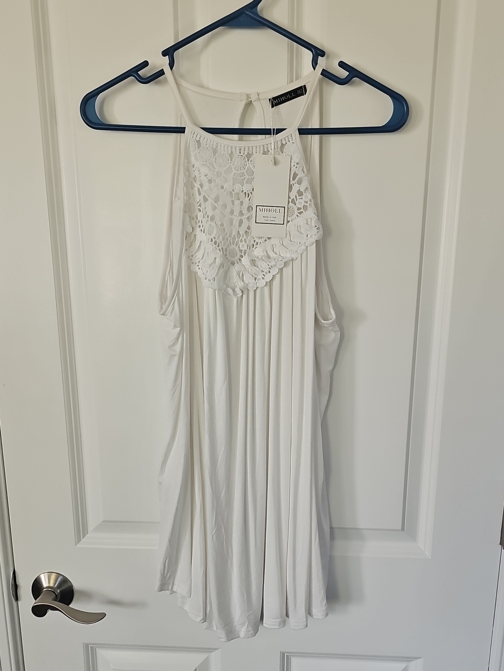 MiHollie White Crochet Yoke Tank Top